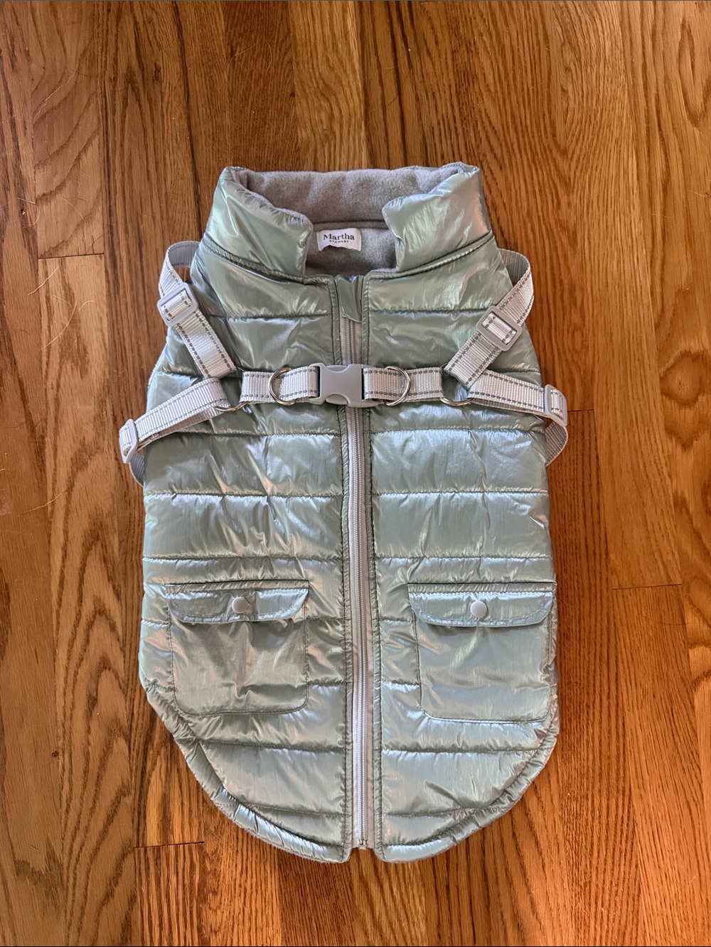 Martha Stewart Mint Quilted Puffer Dog Coat with Harness Straps